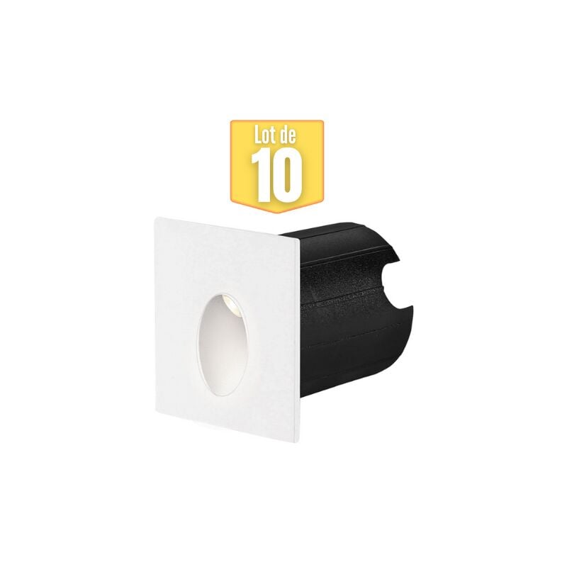 Lot de 10 mini spots led mural Braytron Vector c, carré, blanc, 2W, 3000K, IP65