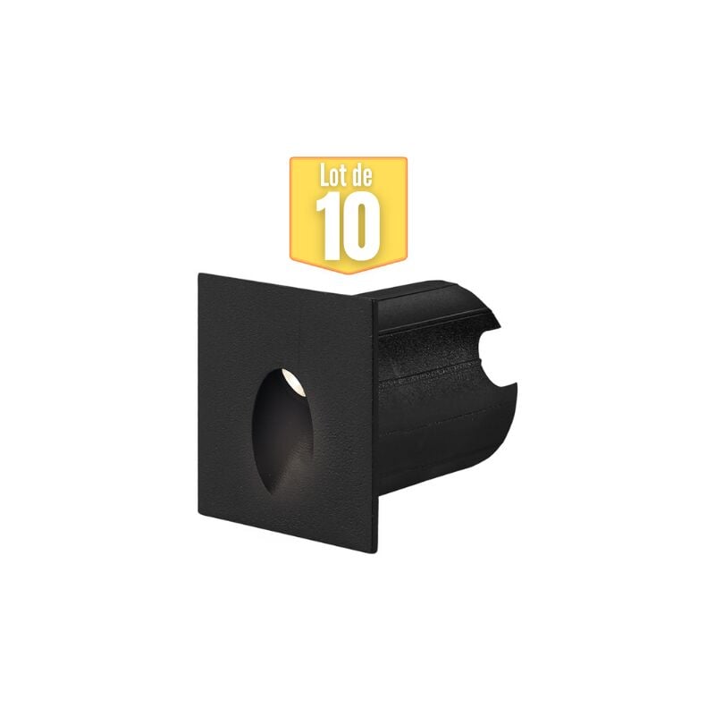 Lot de 10 Mini spots LED mural BRAYTRON Vector D, carré, noir, 2W, 3000K, IP65