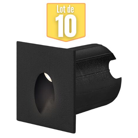 Lot de 10 Mini spots LED mural BRAYTRON Vector D, carré, noir, 2W, 3000K, IP65