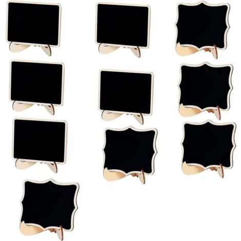 Lot de 10 mini tableaux noirs en bois avec support - Tableau noir rectangulaire - Pour enfants, étal, mariage, école, fête (N)
