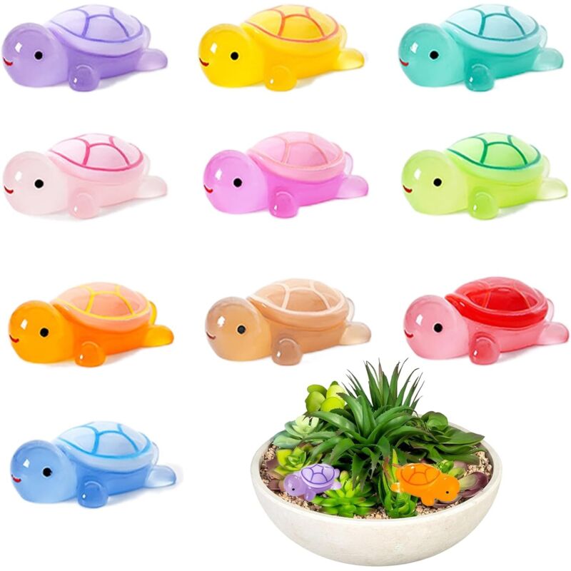 Lot de 10 Mini-Tortues Lumineuses en résine, Jouets pour Tortues, Figurines de Petites Tortues, Tortues en résine, Mini-Animaux colorés