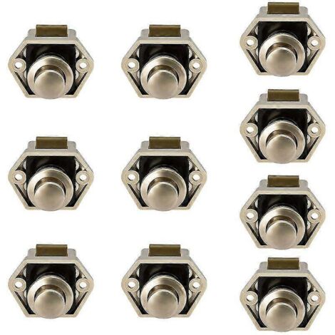 Lot de 10 mini verrous de porte/tiroir à bouton-poussoir pour caravane, camping-car ou bateau, finition nickel - 10 pièces