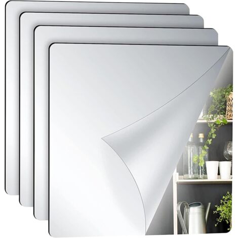 Lot de 10 miroirs adhésifs muraux en acrylique, décoration murale pour salle de bain, salon, chambre à coucher, 20 x 20 cm