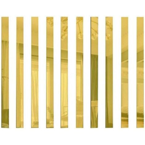 Lot de 10 miroirs en plastique - Longue bande - Carreaux en acrylique - Autocollants muraux pour décoration de maison. salon. chambre à coucher (doré. 5 x 20 cm)