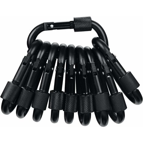 Lot de 10 Mousqueton en Forme D Noir, Mousquetons en Aluminium pour la Randonnée, Le Vélo, la Corde, la Pêche, Le Camping, Les Tentes, et Le Porte-Clés, Noir, Versailles