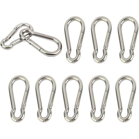 Lot de 10 mousquetons en acier inoxydable 304 très résistants à ressort M4 4 cm Petit porte-clés pour clés, balançoire, camping, pêche, hamac