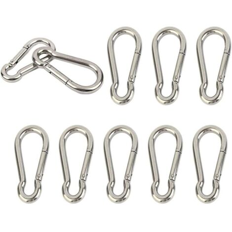 Lot de 10 mousquetons en acier inoxydable 304 très résistants à ressort M4 4 cm Petit porte-clés pour clés, balançoire, camping, pêche, hamac