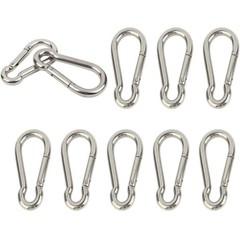 Lot de 10 mousquetons en acier inoxydable 304 très résistants à ressort M4 4 cm Petit porte-clés pour clés, balançoire, camping, pêche, hamac