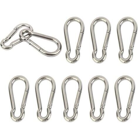 Lot de 10 mousquetons en acier inoxydable 304 très résistants à ressort M4 4 cm Petit porte-clés pour clés, balançoire, camping, pêche, hamac