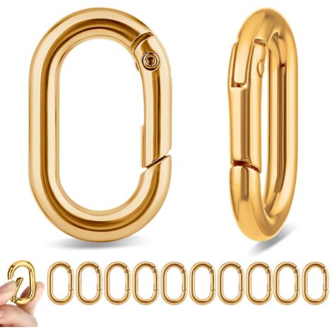 Lot de 10 mousquetons ovales en acier inoxydable noir pour sac, collier d'animal de compagnie, camping, randonnée