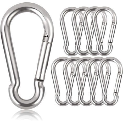 Lot de 10 mousquetons porte-clés, 80 mm x φ8 mm, charge maximale : 250 kg