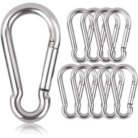Lot de 10 mousquetons Porte-clés - Diamètre 6 mm - Charge maximale 160 kg - Crochets d'escalade galvanisés (Φ6 x 60 mm)
