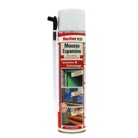 Lot de 10 Mousses expansives polyuréthane PU FISCHER 500 ml prête à l'emploi + 2 Gratuites