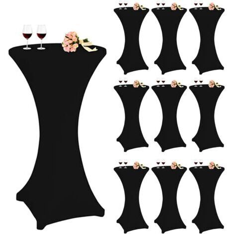 Lot de 10 nappes à Coins carrés Extensibles en élasthanne pour Cocktail 60 x 110 cm Noir Nappe Ronde à Cocktail pour Bar, Mariage, Cocktail, Table de Banquet (Noir)