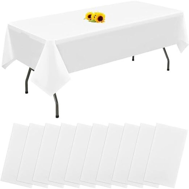 Lot de 10 Nappes Blanches Jetables 137cm×274cm Rectangulaire Mariage de Table de Qualité effet tissu pour en Plastique Blanc pour Anniversaire