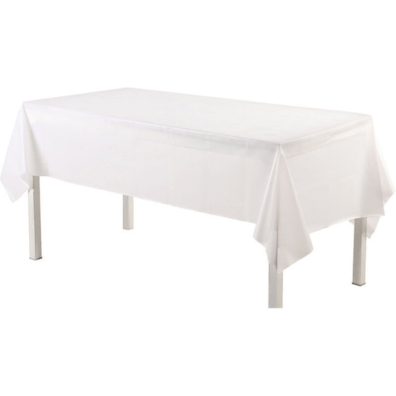 Lot de 10 nappes de couleur unie (blanc 137×274cm) pour tables rectangulaires Nappes jetables en plastique blanc pour les fêtes d'anniversaire,
