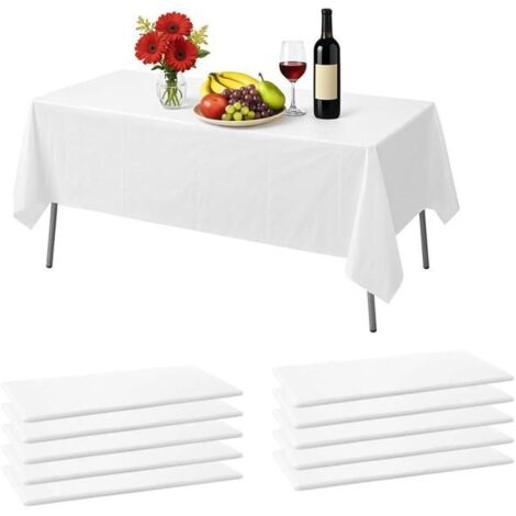Lot de 10 nappes jetables 137 x 274 cm - Imperméables en plastique blanc pour fêtes et mariages.