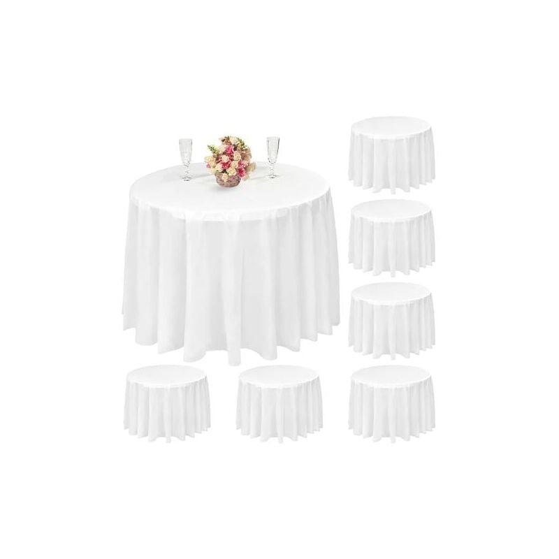 Umnuou - Lot de 10 nappes Rondes, nappes jetables Blanches de 84 Pouces, nappes Rondes en Plastique imperméable peva pour Mariage, fêtes, dîners de