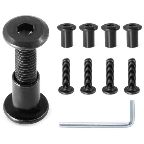 Lot de 10 paires (20 pièces) de boulons à tête hexagonale M6 x 25 mm avec clé Allen, boulons de connecteur de meubles noirs, vis à tête fraisée M6, écrous à barillet, vis de fixation pour ceinture de