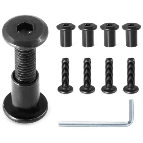 Lot de 10 paires (20 pièces) de boulons à tête hexagonale M6 x 25 mm avec clé Allen, boulons de connecteur de meubles noirs, vis à tête fraisée M6, écrous à barillet, vis de fixation pour ceinture de