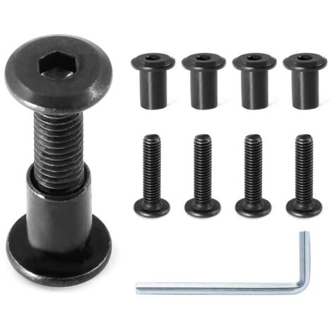 Lot de 10 Paires Boulons Hexagonaux M6 x 25 mm Noirs avec Clé Allen pour Meubles Fixation