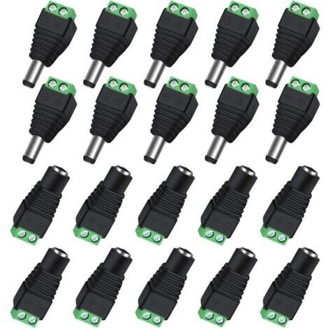 Lot de 10 Paires de connecteurs d'alimentation BNC/DC mâles et Femelles 2,1 x 5,5 mm pour caméra de vidéosurveillance/Bande LED