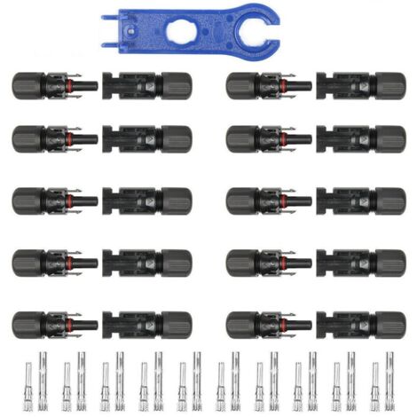 Lot de 10 paires de connecteurs pour panneau solaire MC4 - Étanche - Haute efficacité - Mâle et femelle - Engrenage photovoltaïque - Coupleur pour centrales électriques, jardins extérieurs et patios