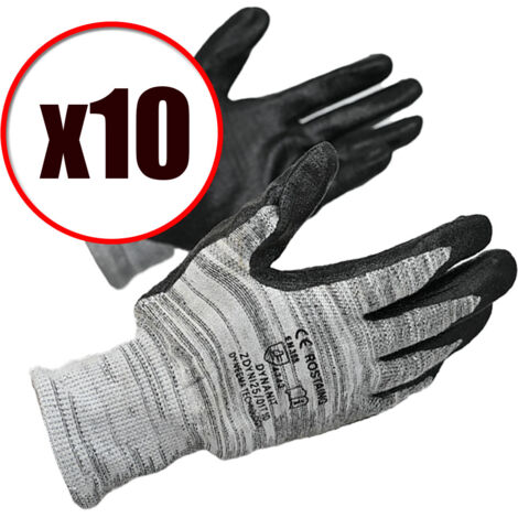 Lot de 10 paires de gants de travail en PE Nitrile anti coupure Dynanit EN388