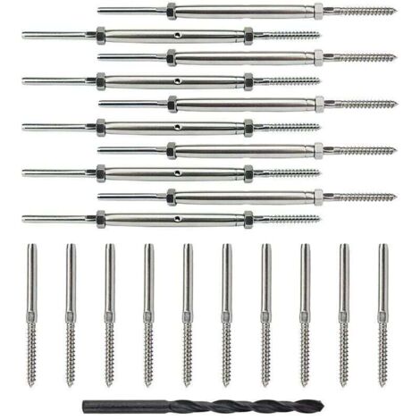 Lot de 10 paires de tendeurs à vis tire-fond et de goujon pour kit de garde-corps de pont à câble de 1/8 po