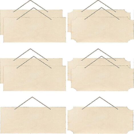 Lot de 10 panneaux en bois bruts rectangulaires à suspendre, avec cordes pour pyrogravure