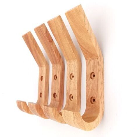 Lot de 10 patères murales en bois massif – Crochets inclinés pour manteaux et sacs – Résistance à l'usure – Fixation murale stable