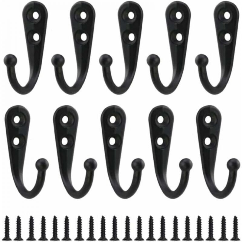 Lot de 10 patères rétro en métal noir, à visser, style vintage, pour peignoirs, étagères, tiroirs, armoires, salle de bain