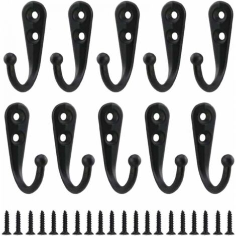 Lot de 10 patères rétro en métal noir, à visser, style vintage, pour peignoirs, étagères, tiroirs, armoires, salle de bain