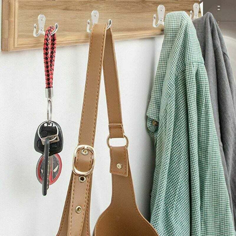 Lot de 10 Pcs Double Crochet de Manteau, Porte Manteau Mural, Double Métal Crochets et Patères Rangement Avec Vis, pour étagères, Tiroirs, Bain,