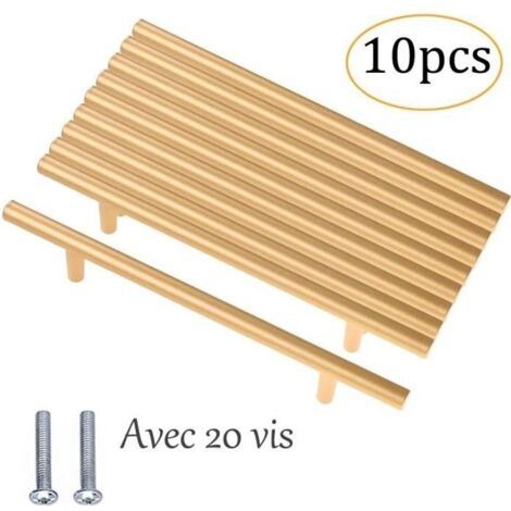Lot de 10 pcs Poignées Meubles Doré Poignee Porte Cuisine - Zaku Boutons de Tiroir Laiton pour Placards centres de trous 160 mm