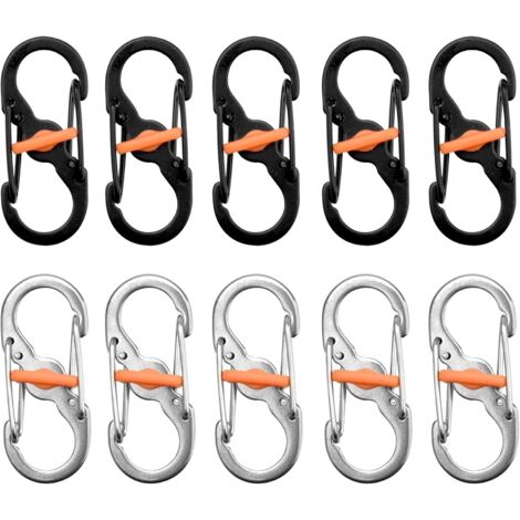 Temlum Lot de 10 mini mousquetons en aluminium de 3,3 cm - Pour le camping, les voyages, la randonnée - Noir