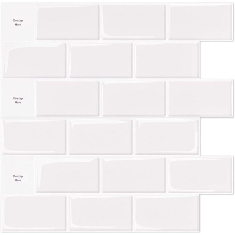 Ersandy - Lot de 10 Pièces,Carrelage Autocollant Métro Blanc,Crédence Adhésive Cuisine Salle de bains,Papier Adhesif en Vinyle 3d Brique,30x30cm