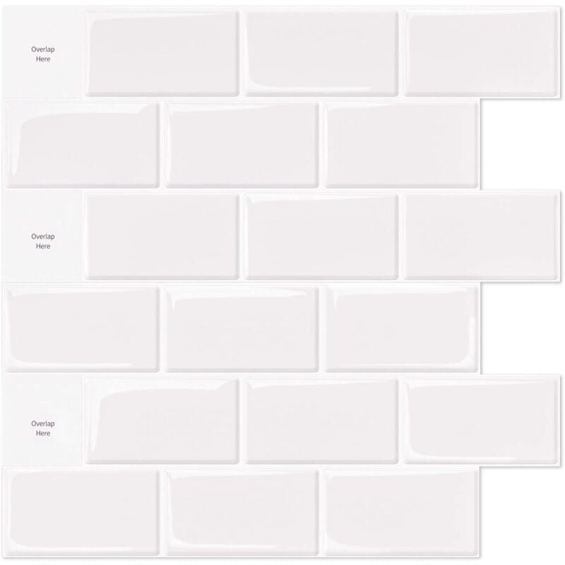 SNQ - Lot de 10 Pièces,Carrelage Autocollant Métro Blanc,Crédence Adhésive Cuisine Salle de bains,Papier Adhesif en Vinyle 3d Brique,30x30cm