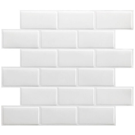 Lot de 10 Pièces,Carrelage Autocollant Métro Blanc,Crédence Adhésive Cuisine Salle de bains,Papier Adhesif en Vinyle 3d Brique,30x30cm