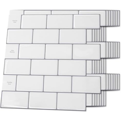 Lot de 10 Pièces,Crédence Adhésive Cuisine,Carrelage Adhésif Mural,Crédence Adhésive Cuisine Salle de bains,30 x 30cm, Blanc Chaud avec Coulis Gris
