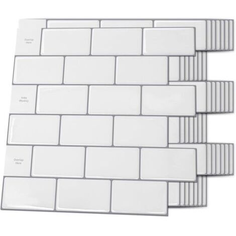 Lot de 10 Pièces,Crédence Adhésive Cuisine,Carrelage Adhésif Mural,Crédence Adhésive Cuisine Salle de bains,30 x 30cm, Blanc Chaud avec Coulis Gris