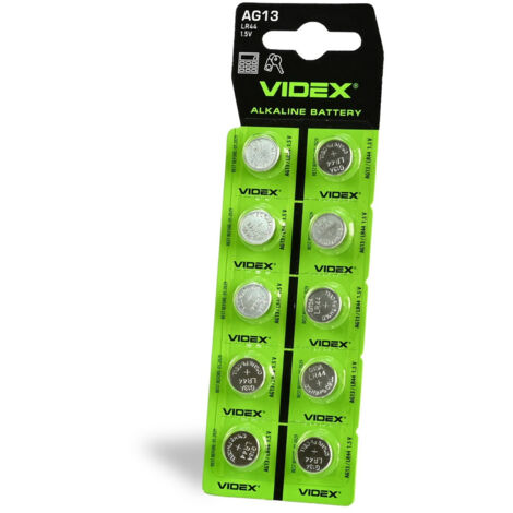 Lot de 10 piles alcalines Videx LR44 AG13 1,5 V 158 mAh sans mercure