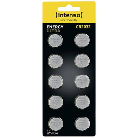 Lot de 10 piles bouton CR 2032 3V – 220 mAh lithium – Pour montres, télécommandes et balances de cuisine – Intenso - A699272