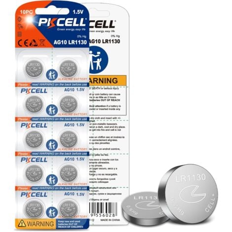 Lot de 10 Piles LR1130 AG10 alcaline PKCELL