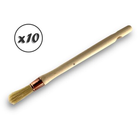 Lot de 10 pinceaux de pouce  Brosse ronde en soie blanche  Ø 15 mm  Idéal pour peinture de volets moulures plinthes et angles  Manche bois brut  Virole cuivrée  Kibros 370D1530x10