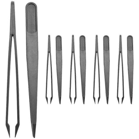 Lot de 10 pinces à épiler antistatiques à embouts en plastique noir, longueur 12 cm