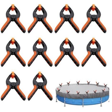 Lot de 10 pinces à ressort pour bâche de piscine - Grandes attaches pour couverture - Accessoires d'atelier en bois (10 cm)