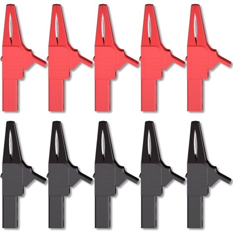 Lot de 10 pinces crocodiles robustes, entièrement isolées, sres, avec prise banane de 4 mm, pour tests électriques de batterie de voiture automobile, rouge + noir