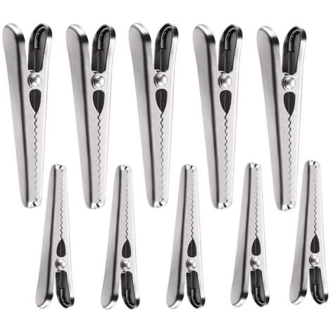 Lot de 10 pinces métalliques inox pour sacs, café/pain/aliments, conservation hermétique