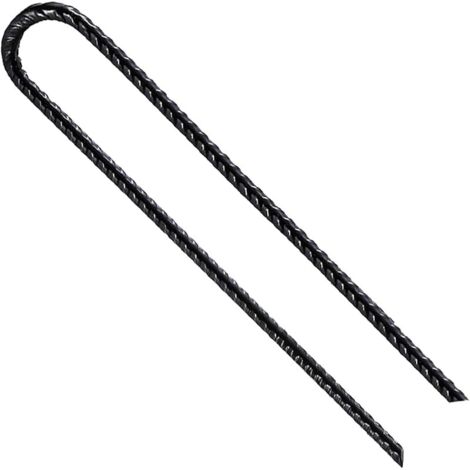 Lot de 10 piquets d'armature en U/J extra résistants - 30,5 x 0,6 cm - En acier avec revêtement antirouille - Piquets de jardin - Piquets de tente - Ancrages de trampoline (crochet en U)